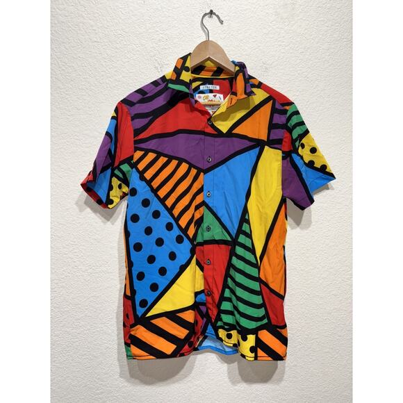 Oh Snap Geometric Angle Short Sleeve Button Up Shirt Small Stretch Mens - Picture 2 of 7